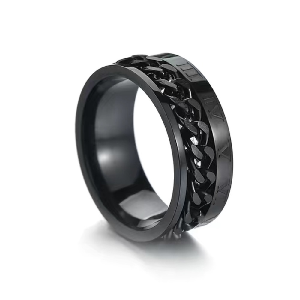 Black Roman Numeral Chain Anxiety Fidget Spinner Ring - Picture 6 of 7